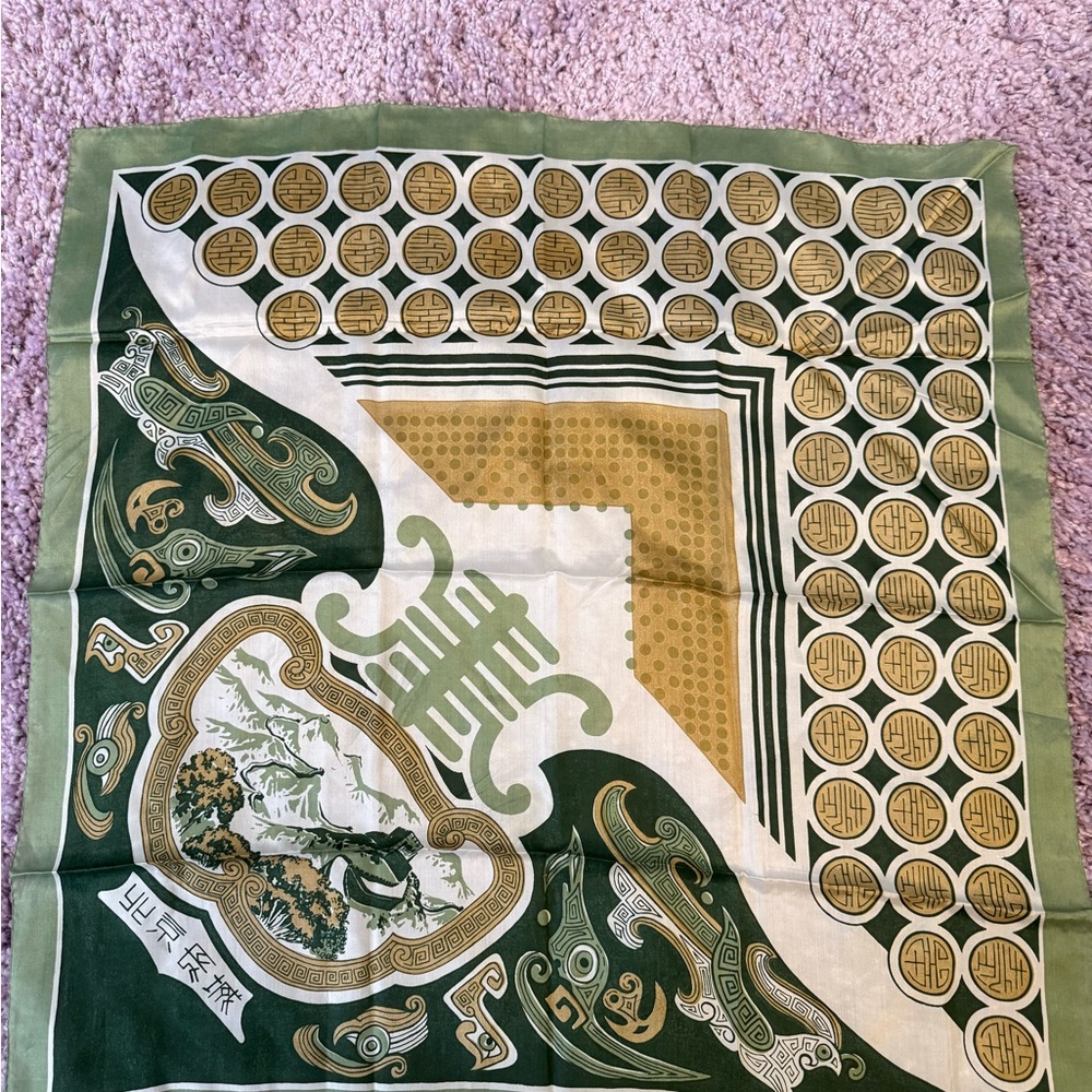 Green and Gold Patterned Scarf